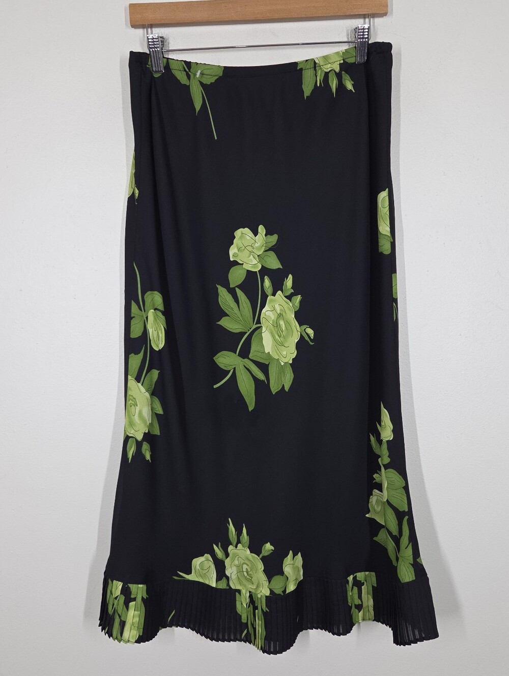 Vtg Y2K Dark Floral Midi Skirt Green Fairy Grunge Whimsigoth Forest Garden Pleat
